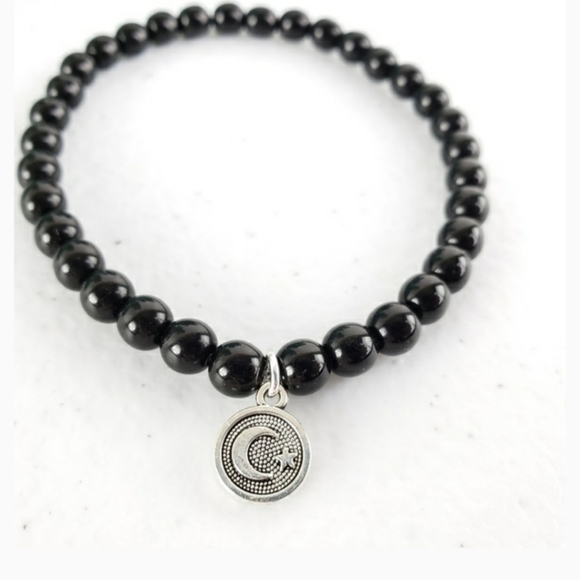 Magen's Fairytale Creations Jewelry - Black Jasper Stone Crescent Moon Bracelet
